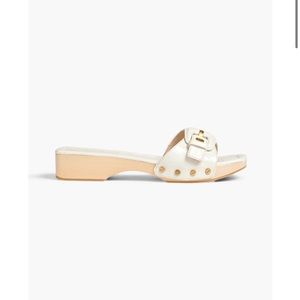 NWT Veronica Beard Davina White buckled croc-effect leather mules size 10